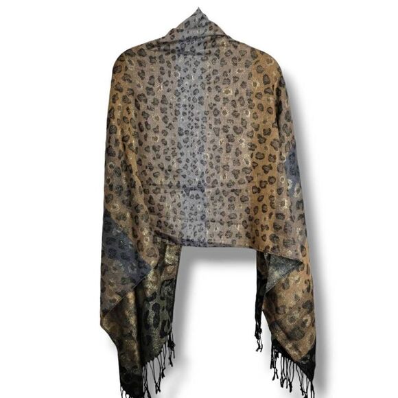 Scarf Wrap Animal Print Gold Metallic Black Cheetah Gray Brown 36x72 - Picture 2 of 14